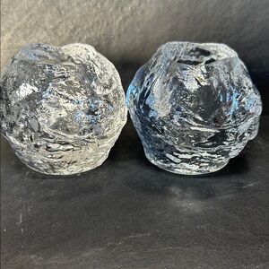 Kosta Boda Crystal Votive Candle Holders Snowball Vintage MCM Sweden Set of 2